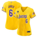 LeBron James 6 Los Angeles Lakers Baseball Jersey - Gold
