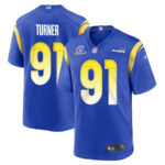 Kobie Turner 91 Los Angeles Rams 2023 Playoffs Patch Game Men Jersey - Royal