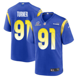 Kobie Turner 91 Los Angeles Rams 2023 Playoffs Patch Game Men Jersey - Royal