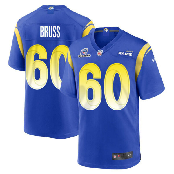 Logan Bruss 60 Los Angeles Rams 2023 Playoffs Patch Game Men Jersey - Royal