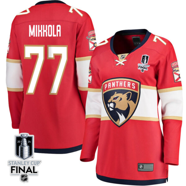 Niko Mikkola 77 Florida Panthers 2024 STANLEY CUP Final Women's Home Breakaway Jersey - Red