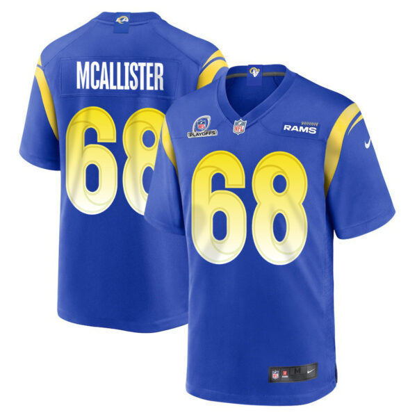 Mike McAllister 68 Los Angeles Rams 2023 Playoffs Patch Game Men Jersey - Royal