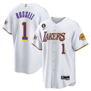 D'Angelo Russell 1 Los Angeles Lakers Baseball Men Jersey - White