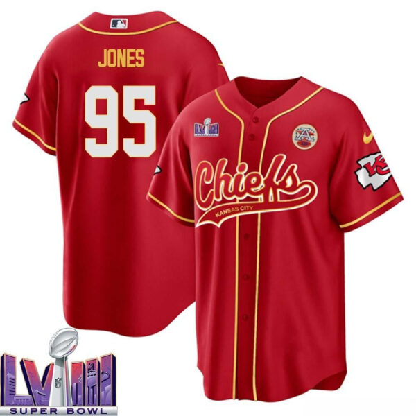 Chris Jones 95 Kansas City Chiefs Super Bowl LVIII Baseball Men Jersey - Red