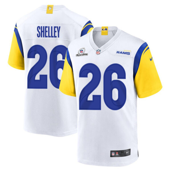 Duke Shelley 26 Los Angeles Rams 2023 Playoffs Patch Game Men Jersey - White