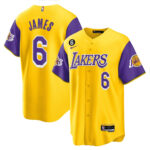 LeBron James 6 Los Angeles Lakers Color Sleeves Baseball Men Jersey - Gold