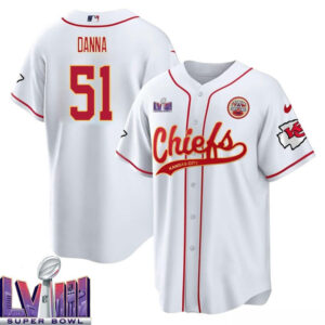 Mike Danna 51 Kansas City Chiefs Super Bowl LVIII Baseball Men Jersey - White