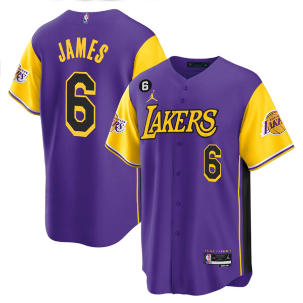 LeBron James 6 Los Angeles Lakers Color Sleeves Baseball Men Jersey - Purple