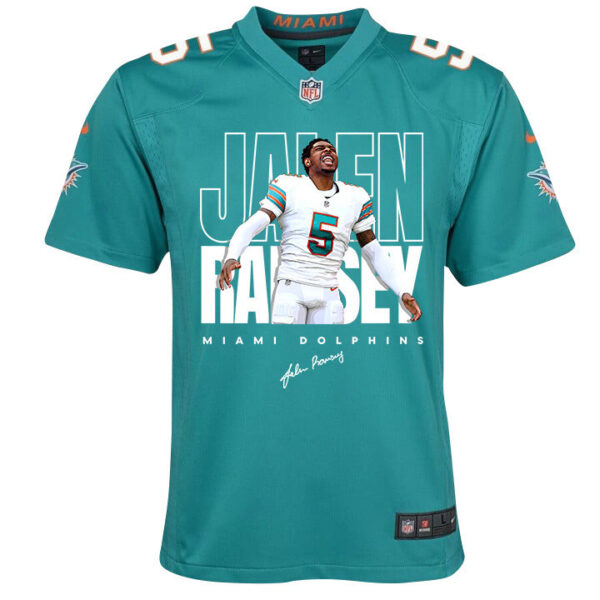Jalen Ramsey 5 Signed Miami Dolphins Game YOUTH Jersey - Aqua