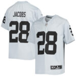 Josh Jacobs 28 Las Vegas Raiders YOUTH Inverted Team Game Jersey - Silver