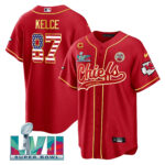 Travis Kelce 87 Kansas City Chiefs Super Bowl LVII Patch Flag Men Jersey - Red