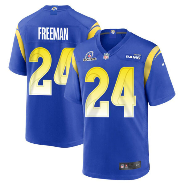 Royce Freeman 24 Los Angeles Rams 2023 Playoffs Patch Game Men Jersey - Royal