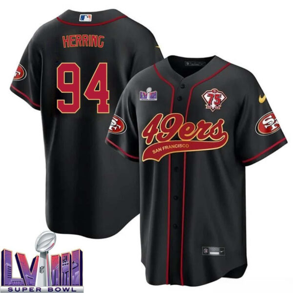 Malik Herring 94 Kansas City Chiefs Super Bowl LVIII Baseball Men Jersey - Black