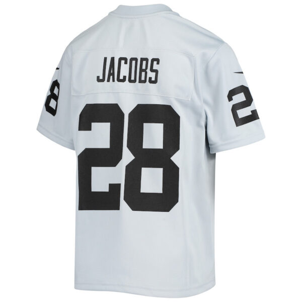 Josh Jacobs 28 Las Vegas Raiders YOUTH Inverted Team Game Jersey - Silver