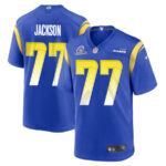 Alaric Jackson 77 Los Angeles Rams 2023 Playoffs Patch Game Men Jersey - Royal