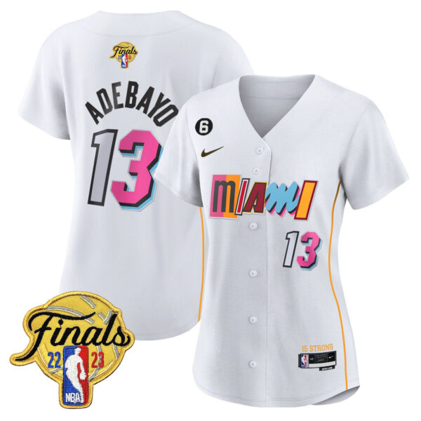 Bam Adebayo 13 Miami Heat 2023 Finals Baseball Women Jersey - City White