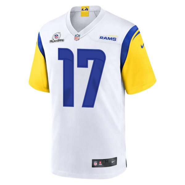 Puka Nacua 17 Los Angeles Rams 2023 Playoffs Patch Game Men Jersey - White