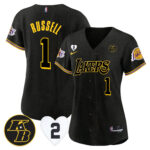 D'Angelo Russell 1 Los Angeles Lakers Kobe & Gigi Patch Baseball Jersey - Black Mamba