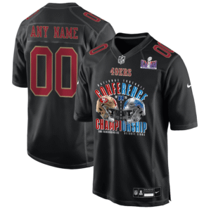 San Francisco 49ers vs. Detroit Lions 2023 NFC Championship Matchup Fashion Game Custom Men Jersey - Carbon Black