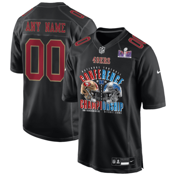 San Francisco 49ers vs. Detroit Lions 2023 NFC Championship Matchup Fashion Game Custom Men Jersey - Carbon Black