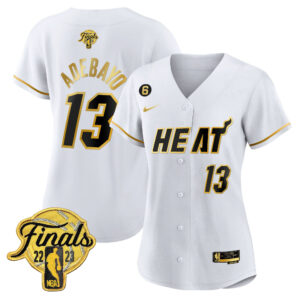Bam Adebayo 13 Miami Heat 2023 Finals Baseball Women Jersey - White Gold