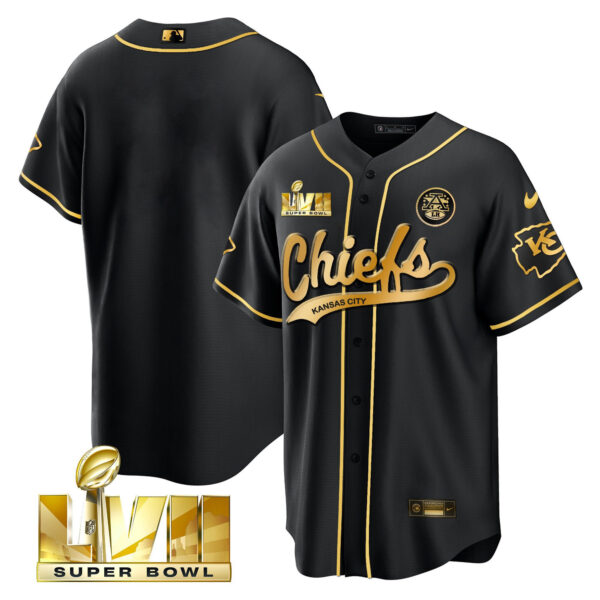 Kansas City Chiefs Super Bowl LVII Patch Flag Men Jersey - Black Limited