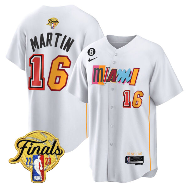 Caleb Martin 16 Miami Heat 2023 Finals Baseball Men Jersey - City White