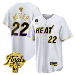 Jimmy Butler 22 Miami Heat 2023 Finals Baseball Men Jersey - White Gold