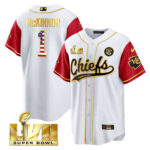 Jerick McKinnon 1 Kansas City Chiefs Super Bowl LVII Patch Flag Men Jersey - Color Sleeve