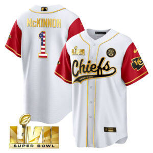 Jerick McKinnon 1 Kansas City Chiefs Super Bowl LVII Patch Flag Men Jersey - Color Sleeve