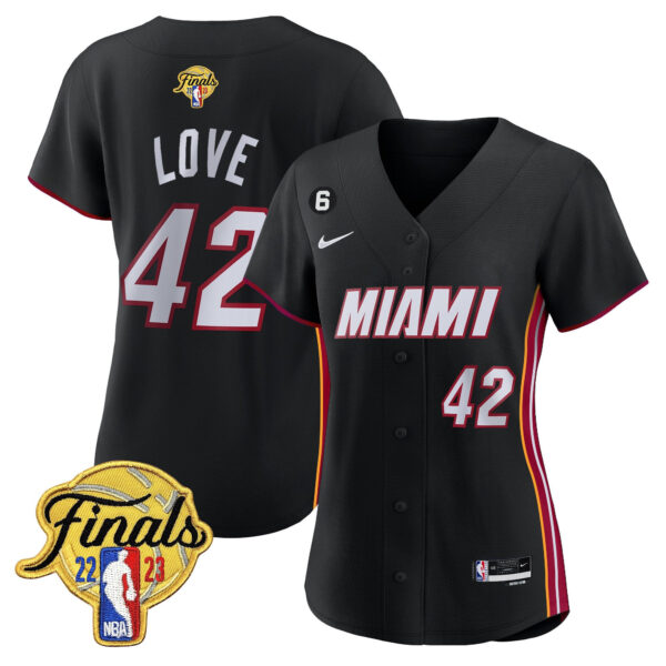 Kevin Love 42 Miami Heat 2023 Finals Patch Baseball Women Jersey - Black