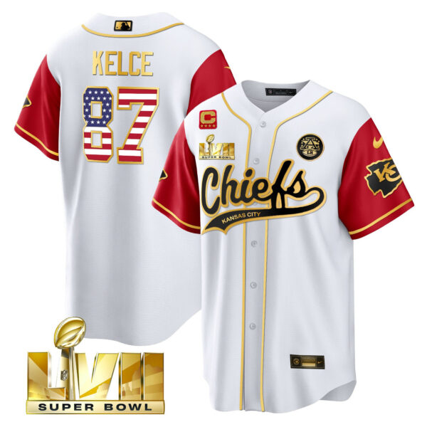 Travis Kelce 87 Kansas City Chiefs Super Bowl LVII Patch Flag Men Jersey - Color Sleeve