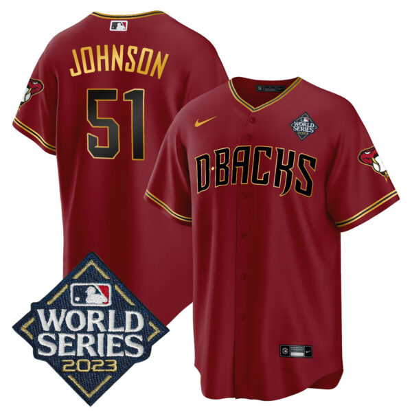 Randy Johnson 51 Arizona Diamondbacks 2023 World Series Men Jersey - Crimson Gold