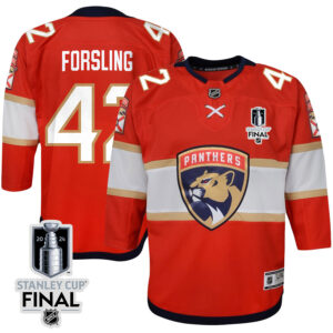 Gustav Forsling 42 Florida Panthers 2024 STANLEY CUP Final Youth Home Breakaway Jersey - Red