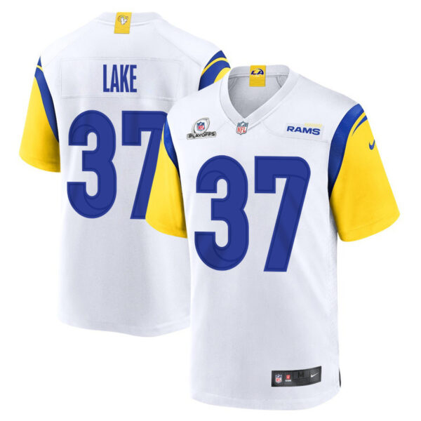 Quentin Lake 37 Los Angeles Rams 2023 Playoffs Patch Game Men Jersey - White