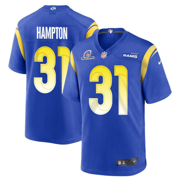 Nick Hampton 31 Los Angeles Rams 2023 Playoffs Patch Game Men Jersey - Royal