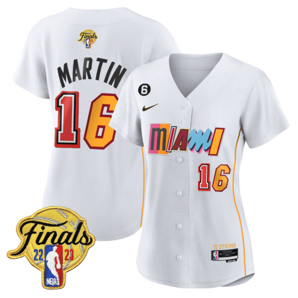 Caleb Martin 16 Miami Heat 2023 Finals Baseball Women Jersey - City White