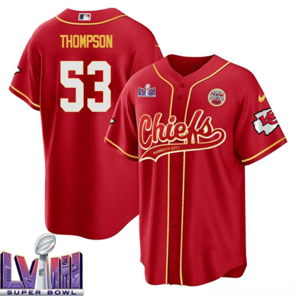 BJ Thompson 53 Kansas City Chiefs Super Bowl LVIII Baseball Men Jersey - Red