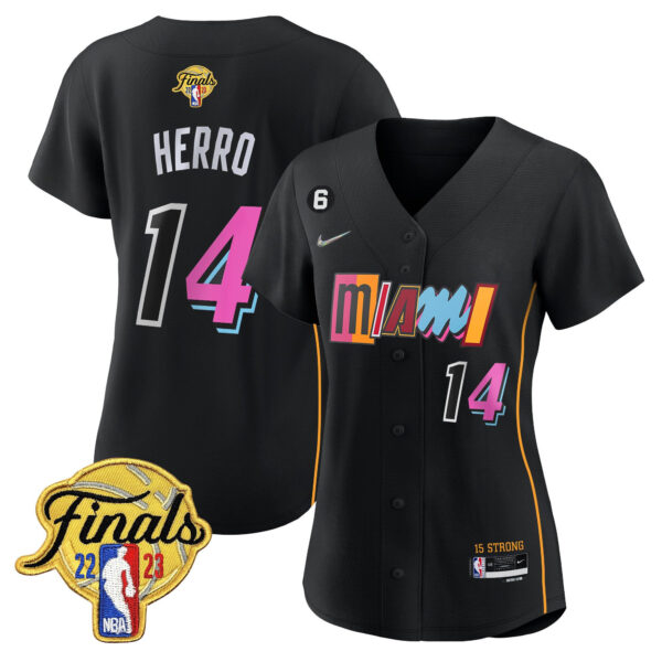 Tyler Herro 14 Miami Heat 2023 Finals Baseball Women Jersey - City Black