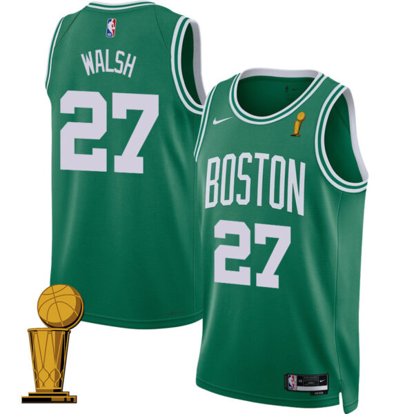Jordan Walsh 27 Boston Celtics 2024 FINALS CHAMPIONS Jersey - Icon Edition - Kelly Green