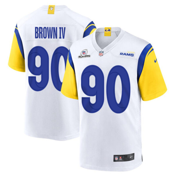 Earnest Brown IV 90 Los Angeles Rams 2023 Playoffs Patch Game Men Jersey - White