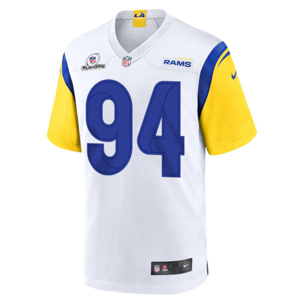 Desjuan Johnson 94 Los Angeles Rams 2023 Playoffs Patch Game Men Jersey - White