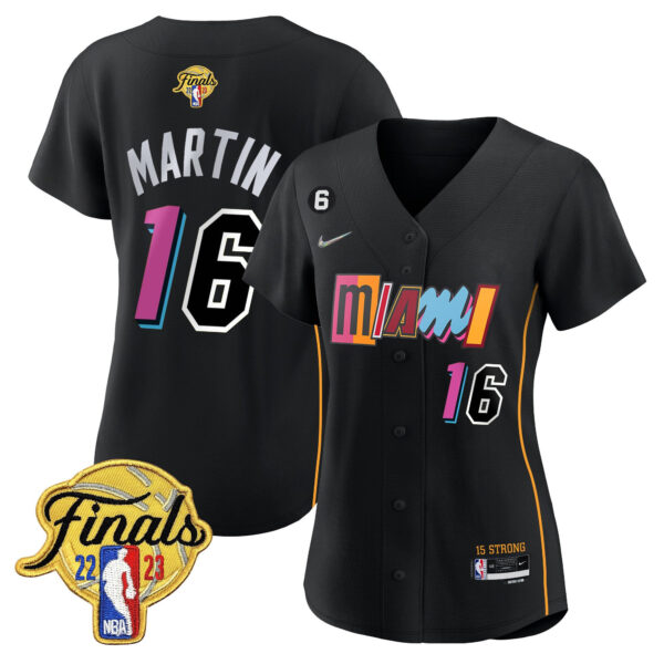 Caleb Martin 16 Miami Heat 2023 Finals Baseball Women Jersey - City Black