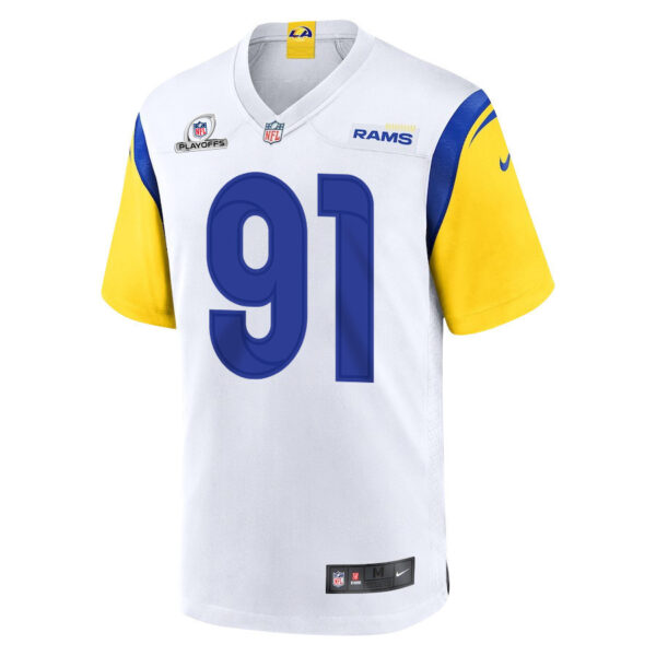 Kobie Turner 91 Los Angeles Rams 2023 Playoffs Patch Game Men Jersey - White