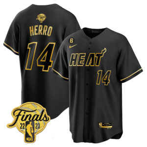 Tyler Herro 14 Miami Heat 2023 Finals Baseball Men Jersey - Black Gold