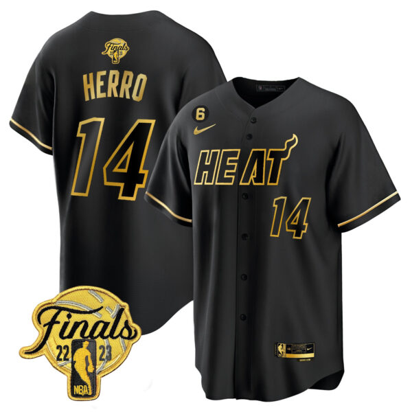 Tyler Herro 14 Miami Heat 2023 Finals Baseball Men Jersey - Black Gold