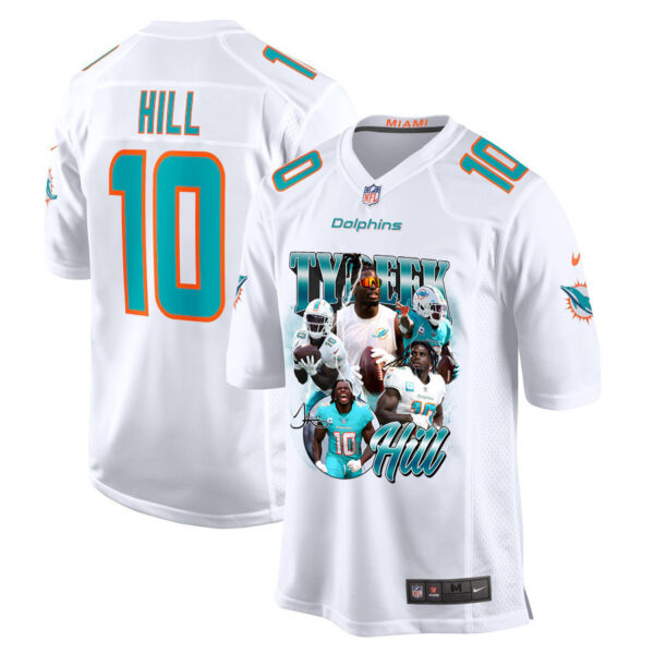 Tyreek Hill 10 Signed Miami Dolphins Cheetah Game Men Jersey - White