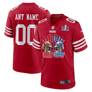 San Francisco 49ers vs. Detroit Lions 2023 NFC Championship Matchup Game Custom Men Jersey - Scarlet