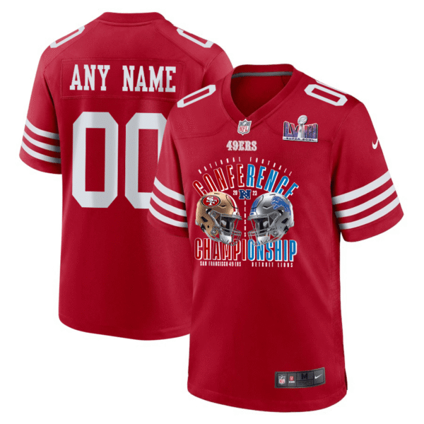 San Francisco 49ers vs. Detroit Lions 2023 NFC Championship Matchup Game Custom Men Jersey - Scarlet