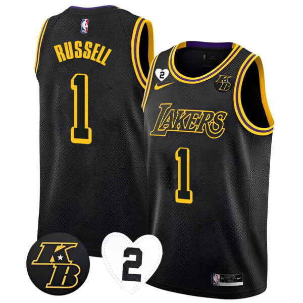 D'Angelo Russell 1 Los Angeles Lakers Kobe & Gigi Patch 2023 Jersey - Black Mamba